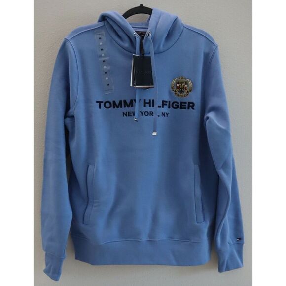 Tommy Hilfiger MW29332 400 Men Sz M Blue Icon Stack Crest Hoodie Sweatshirt $139 - Picture 1 of 10